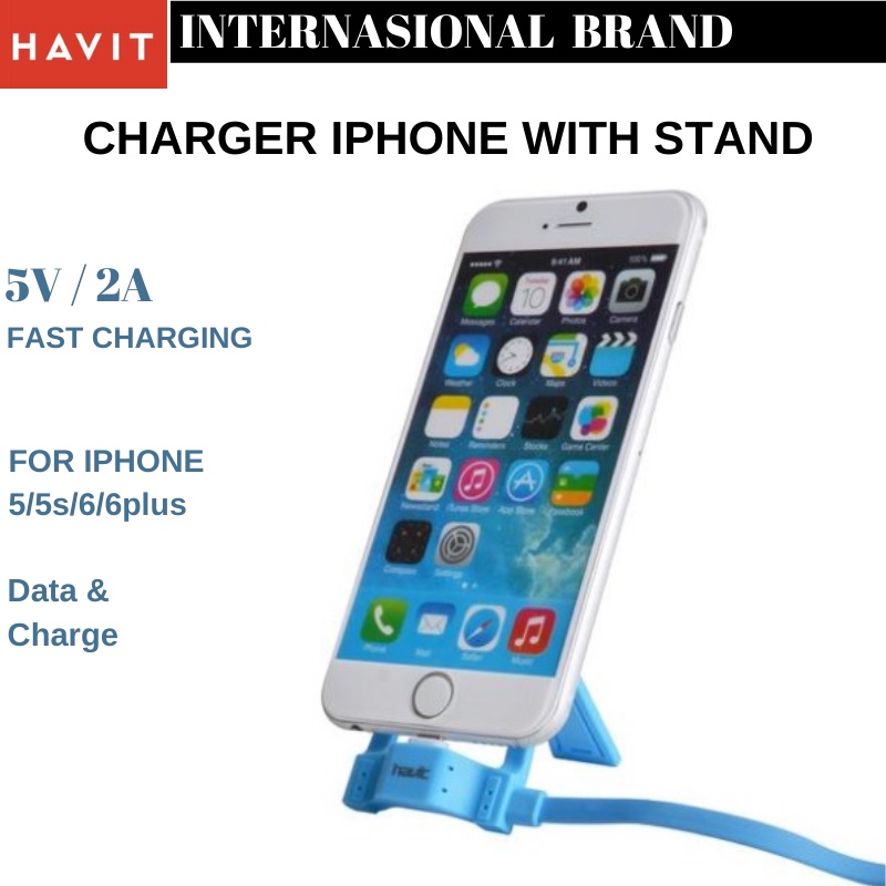 kabel charger dan data HAVIT HV-CB543 kabel cas dengan stand - support untuk iphone 5/5s/6/6plus
