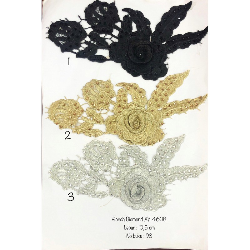 Renda Diamond XY 4608, Renda Baju, Renda Bordir, Renda Giper, Renda Katun, Lebar 10,5 cm