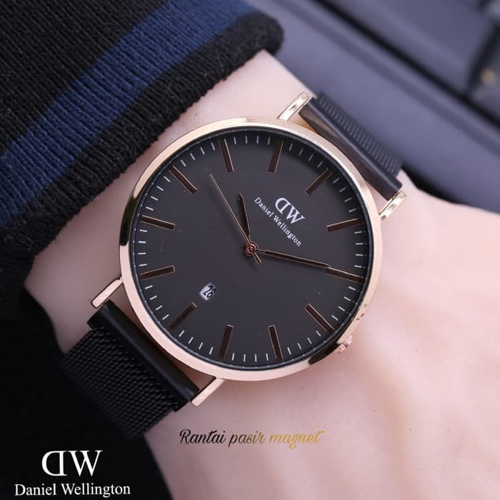Jam Tangan Wanita / Pria DW Date Pasir Magnet Black Rosegold