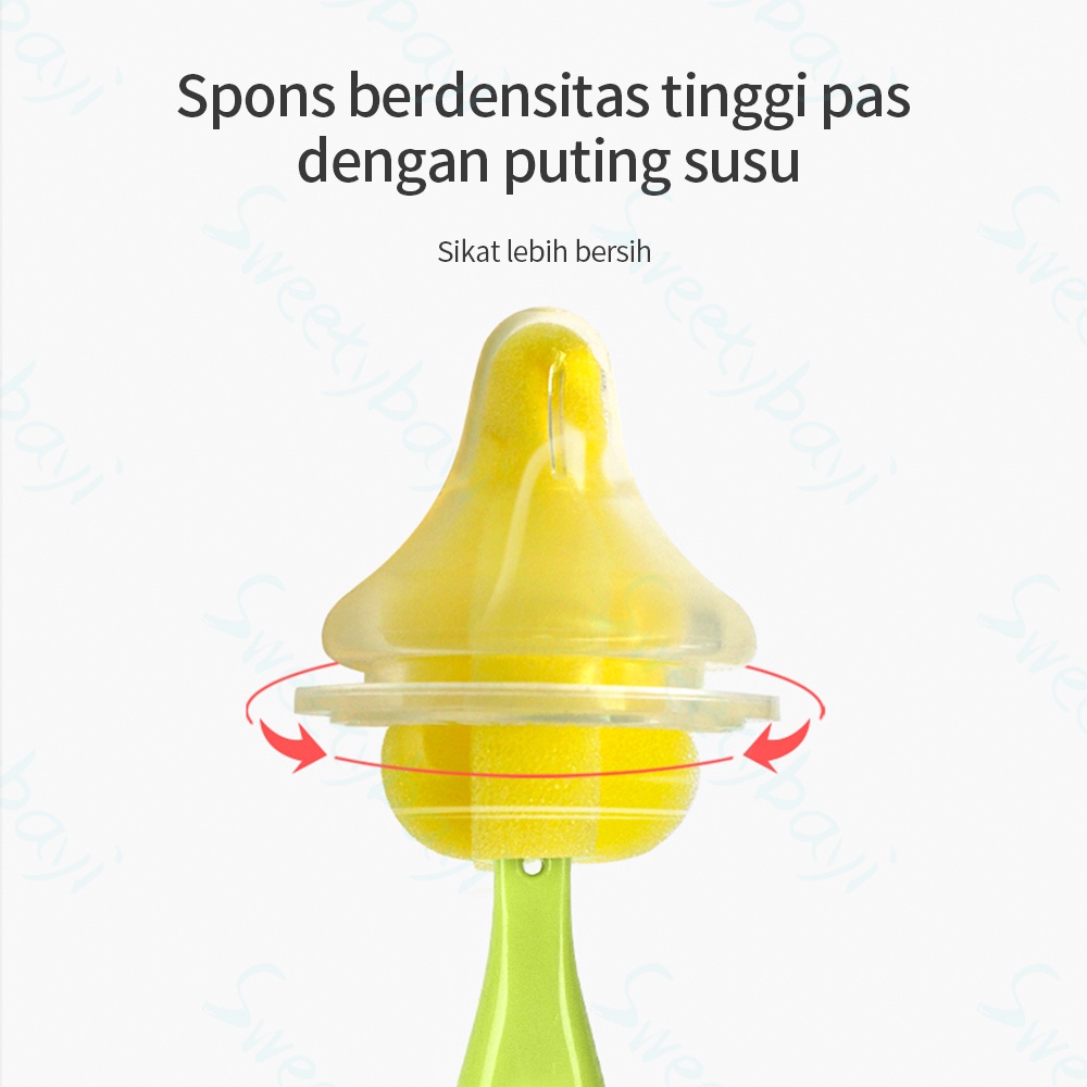 Sweetybayi Sikat Pembersih Dot Botol Susu Dengan Gagang Bahan Spons