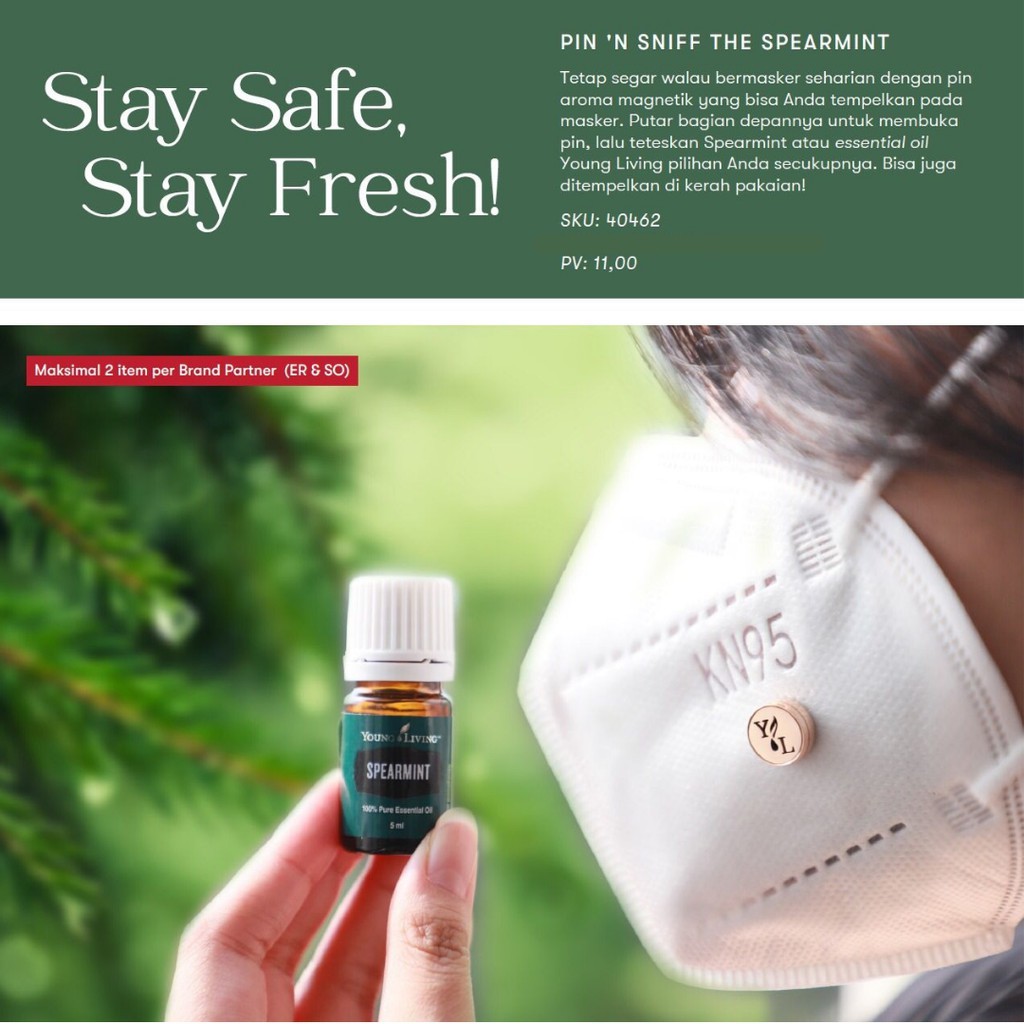 RESTOCK PIN N SNIFF DITETES OIL DIGUNAKAN KE MASKER YOUNG LIVING ESSENTIAL OIL TERBARU