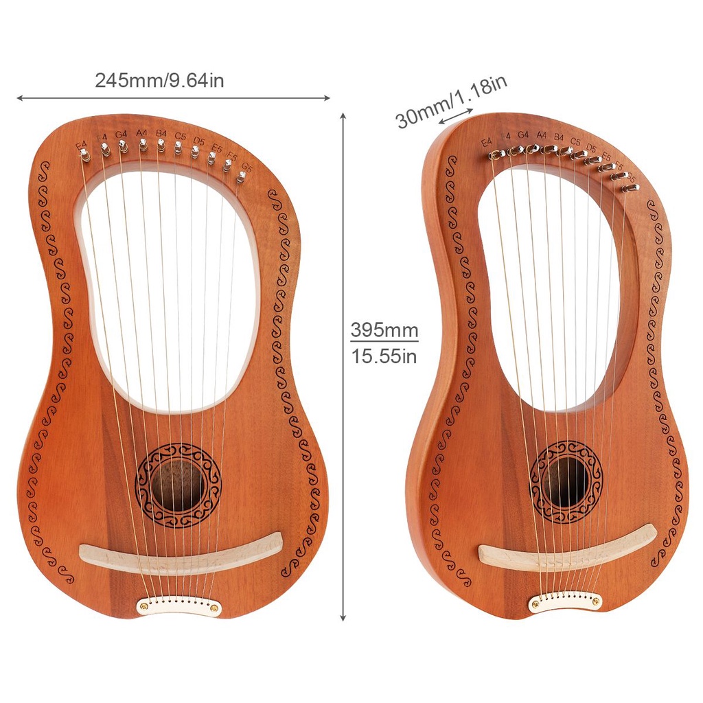 Harpa 10 Senar Bahan Kayu Mahoni Solid Motif Ukir Rusa Dengan Tuning Hammer String