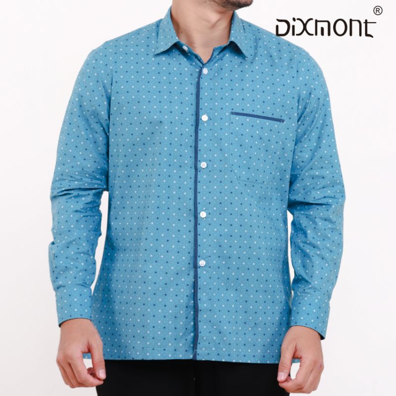 Dixmont Kemeja Pria Basic Formal Motif Lengan Panjang Hem ML01121