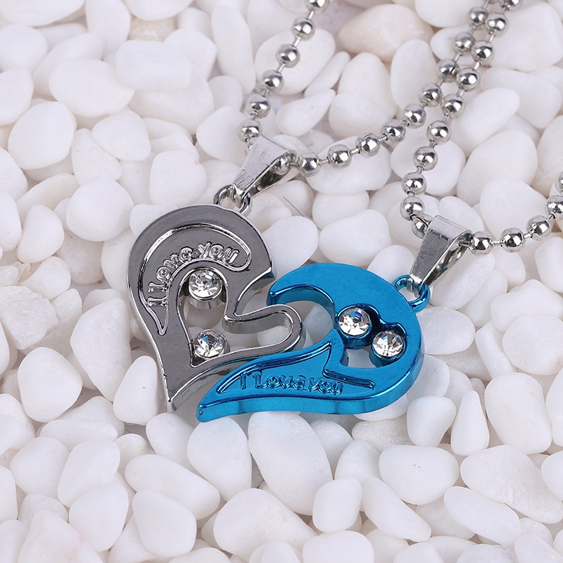 2pcs Kalung Rantai Liontin Hati hollow Motif Huruf I Love you Untuk Pasangan / Pria / Wanita