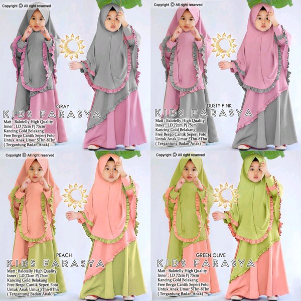 H KID HJ FARASYA Baju hijab gamis muslim syari anak perempuan cewe ngaji lebaran idul fitri modern