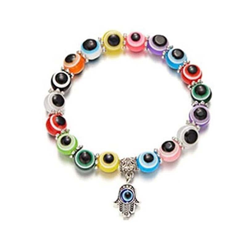 Gelang Tangan Manik-Manik Resin Elastis Desain Evil Eye Fatima Turki Untuk Pria / Wanita