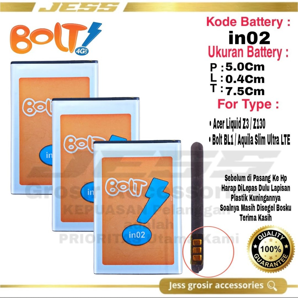 Baterai Battery Original Modem Mifi BOLT Aquila Slim Ultra LTE iN02 BL1 inO2 Acer Liquid Z3 Z130