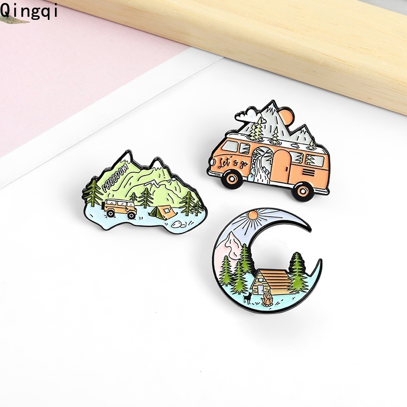 Bros Pin Enamel Bentuk Gunung Bulan Tenda Untuk Hadiah