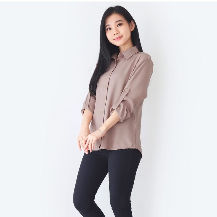 Aurel Kemeja Wanita Polos Basic Lengan Panjang Size =M - XXL-Capuchino