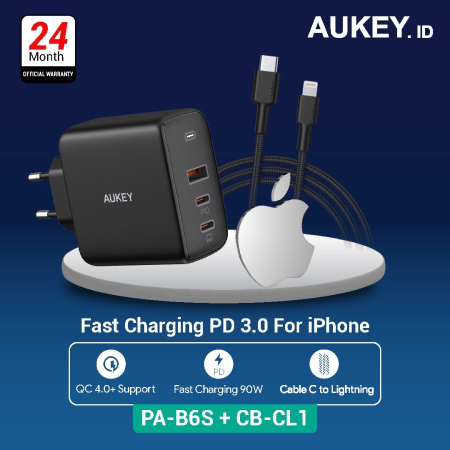 Aukey Charger PA-B6S + Kabel Aukey CB-CL1