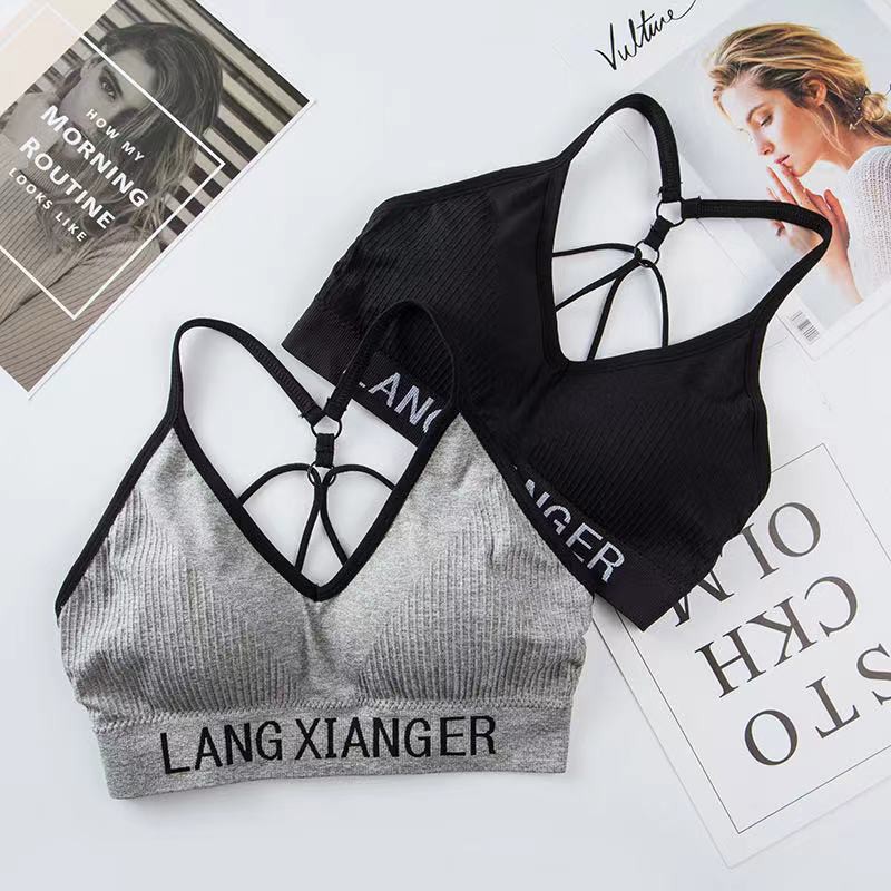 Bra Sexy Sport Push Up Seamless Tanpa Kawat Motif Lanxianger Untuk Wanita / Bra Set Sport Lanxianger