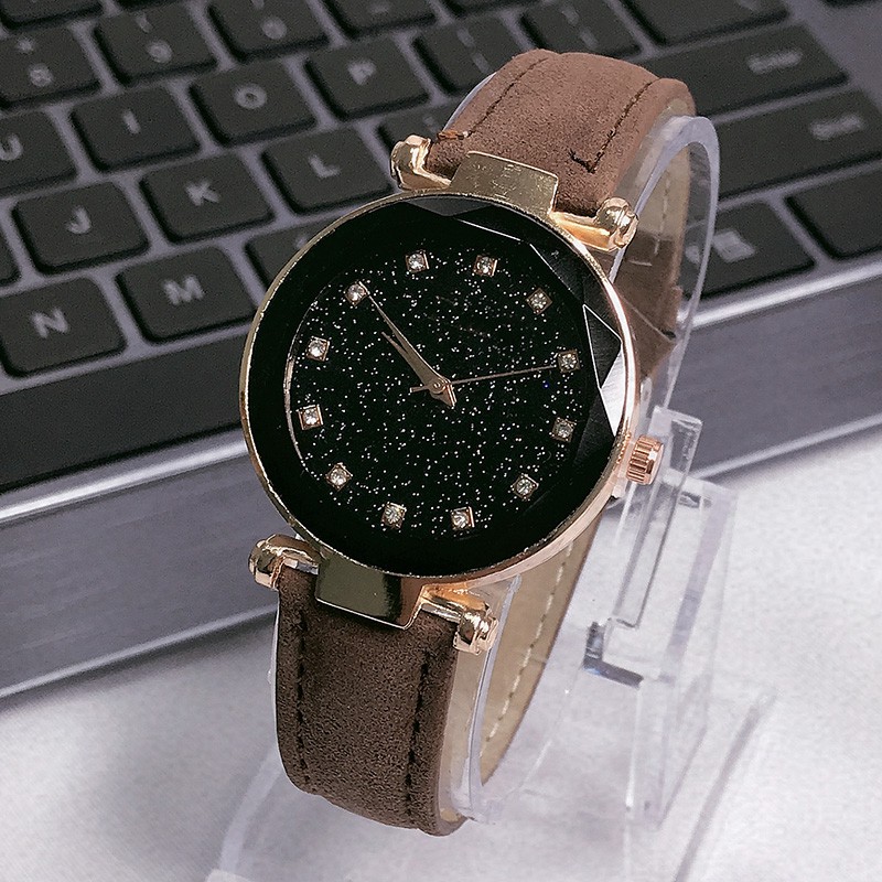 8035Starry Harajuku Fashion Lady Perhiasan Bunga Kaca Scrub Belt Roman Style Quartz wanita Watch