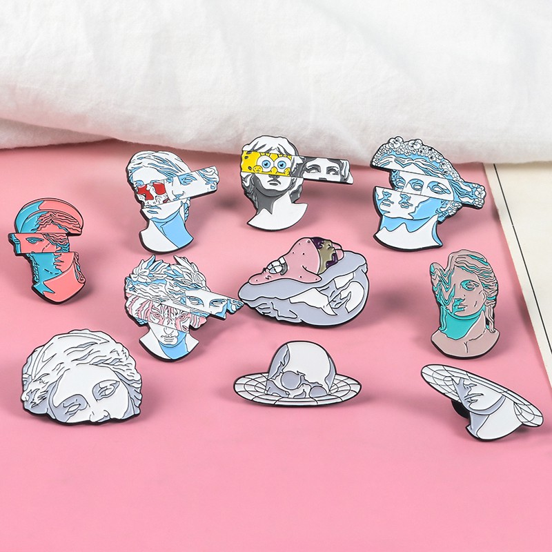 Amazing Art Enamel Pins Split Head Sculpture Custom Brooches Cartoon Sponge Patrick Bag Clothes Lapel Pin Cartoon Jewelry