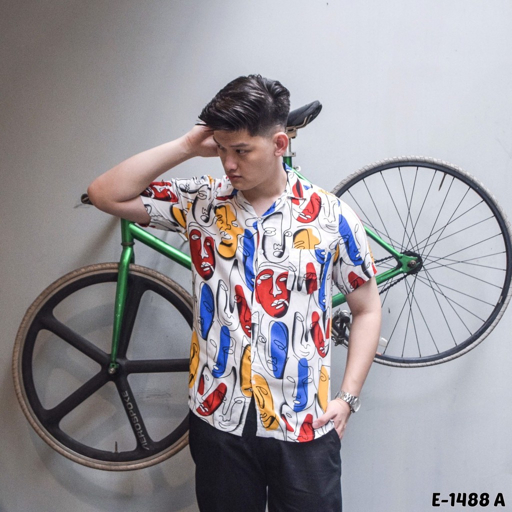 Mensfashionhouse Kemeja Pria Lengan Pendek Motif Abstract Abstrak Kasual Cowok Murah