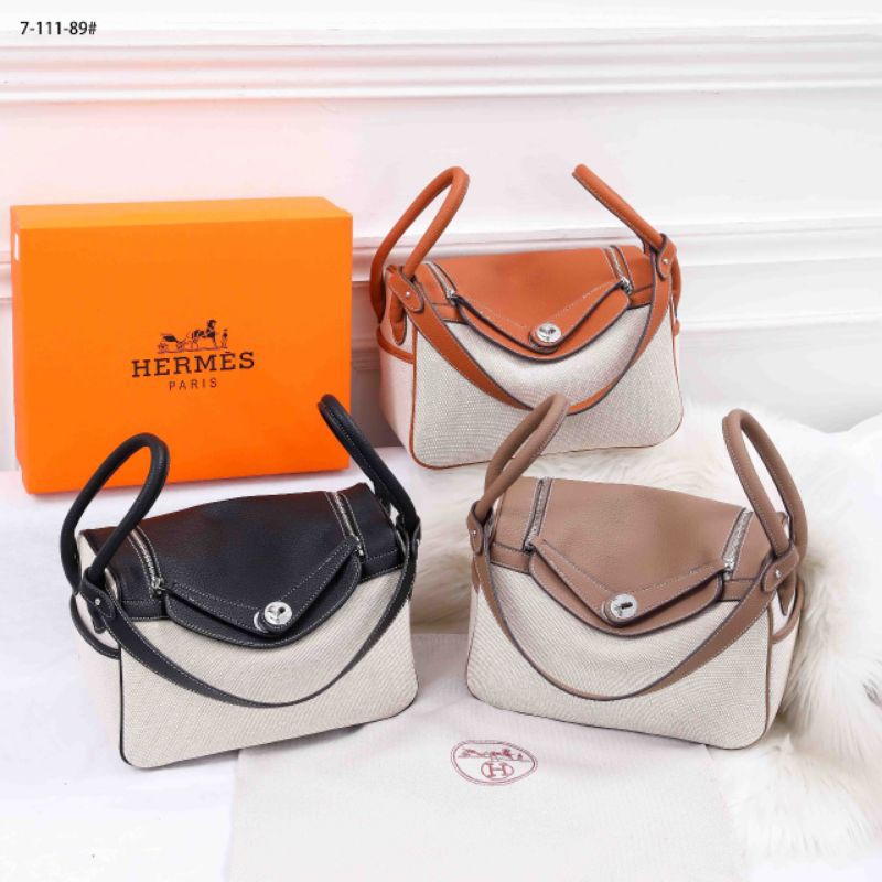 Lindy high QUALITY*h*Lindy Leather With Fabric Canvas Shoulder Bag #7-111-89*_