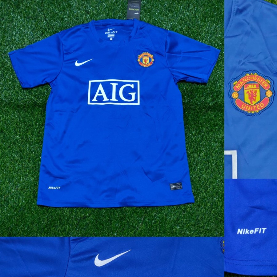 JERSEY BAJU BOLA RETRO MU AWAY BIRU AIG 2008 GRADE ORI IMPORT