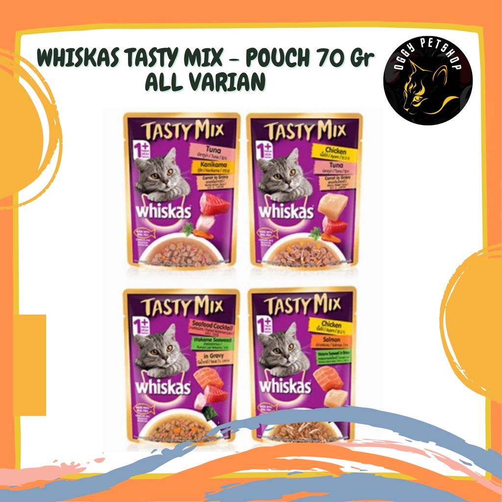 WHISKAS TASTY MIX ADULT 1+ Wiskas Makanan Kucing Dewasa Basah Pouch 70 Gr