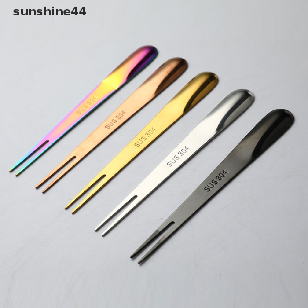 Sunshine 2 In 1 Sendok Garpu Buah / Dessert Multifungsi Bahan Stainless Steel Untuk Anak