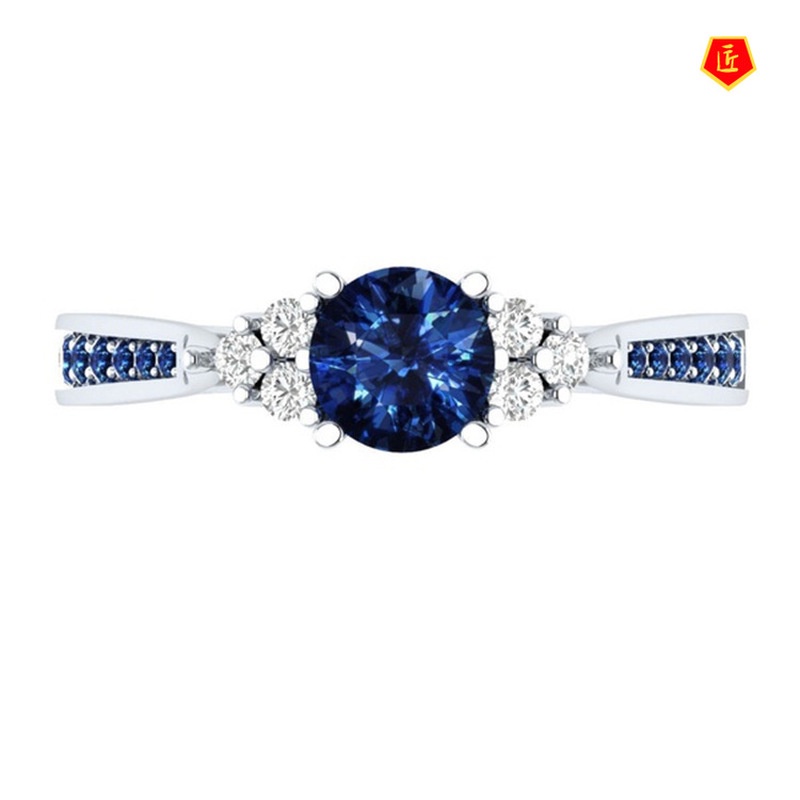 [Ready Stock]Inlaid Sapphire Zircon Ring 925 Silver Fashion Temperament