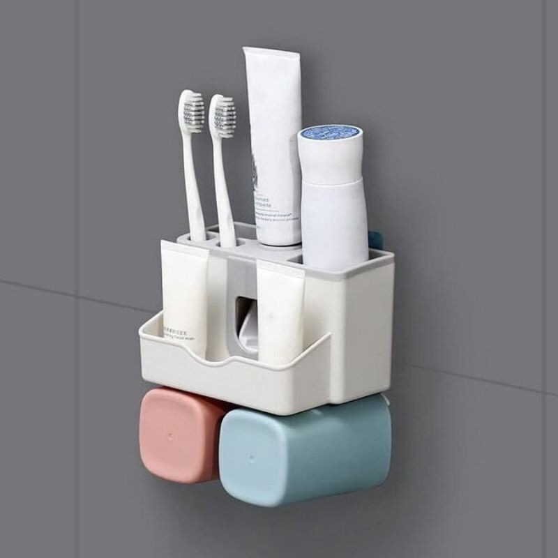 Dispenser Pasta Dan Sikat Gigi Dengan Gelas Kumur 2 Dan 4 Cup Tempat Odol Sikat Gigi Kamar Mandi