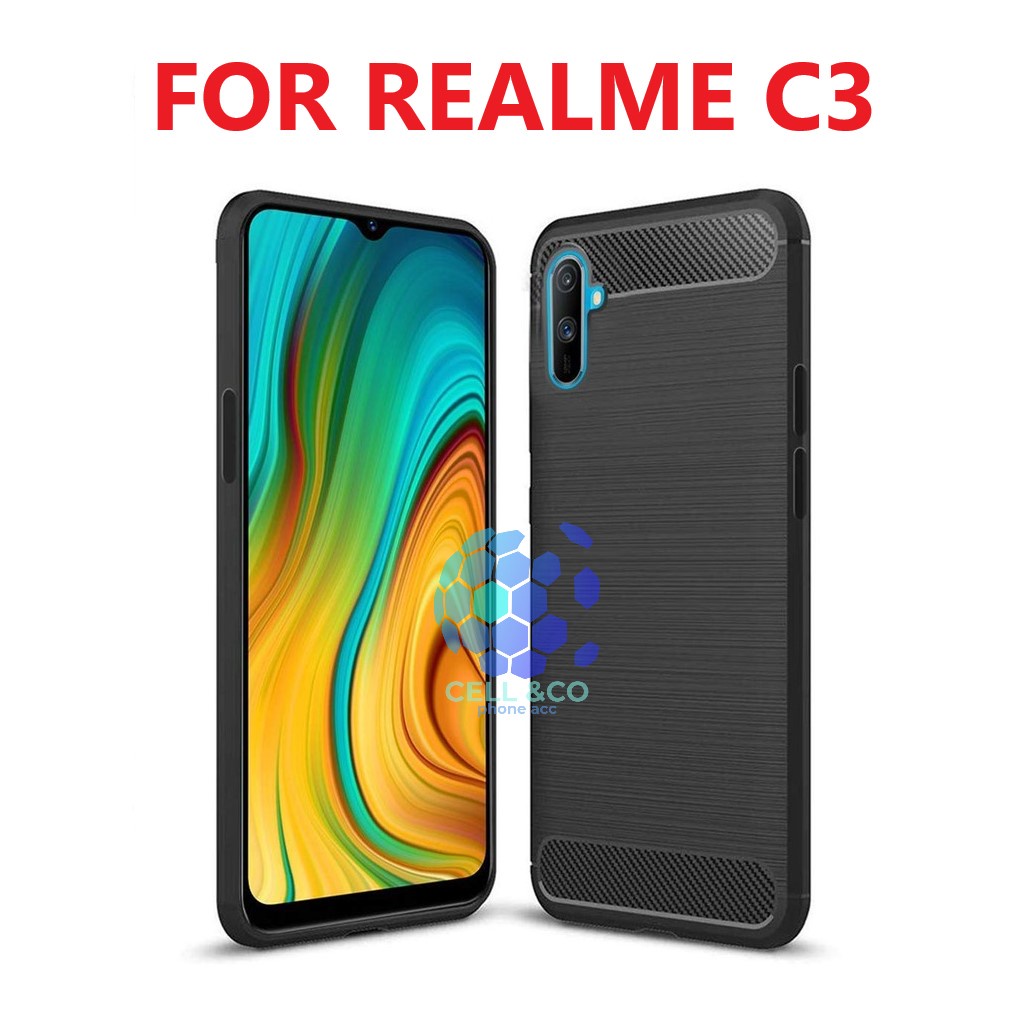 CASE CARBON REALME C3 casing hp silikon softcase case premium carbon cover