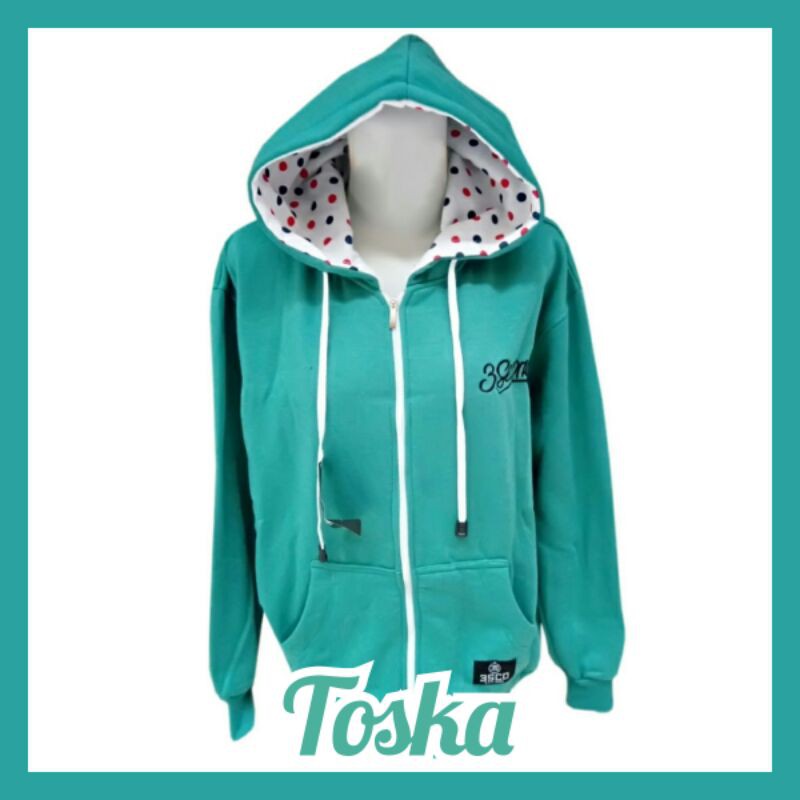 Jaket Toska Polos Wanita Hoodie Dalam Polkadot Logo Bordir