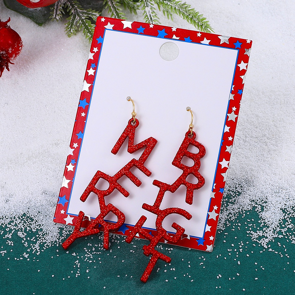 Mhang Anting Tusuk Gantung Panjang Wanita Desain Pohon Natal / Sinterklas / Huruf Inggris Gaya Korea