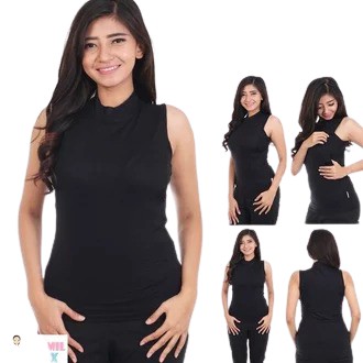Tanktop Turtle Neck / Atasan wanita ABG / Dalaman Muslimah Murah Grosir-Hitam