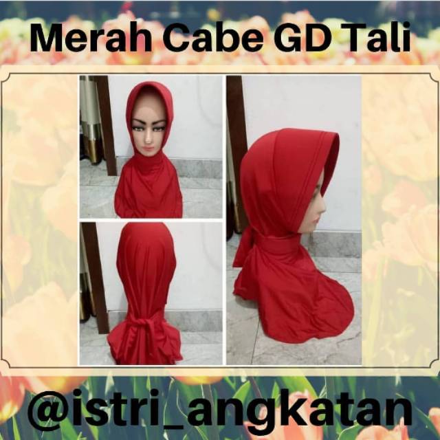 Jilbab Merah Cabe Garis Dua Tali