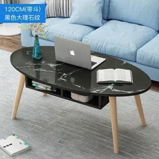MEJA RUANG TAMU MOTIF SHABBY CHIC MOTIF OVAL MARMER HITAM+LACI.