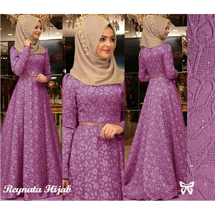 Maxi Dress Gamis Wanita bahan Jaquard Timbul Reynata Maxi HOPYLOVY