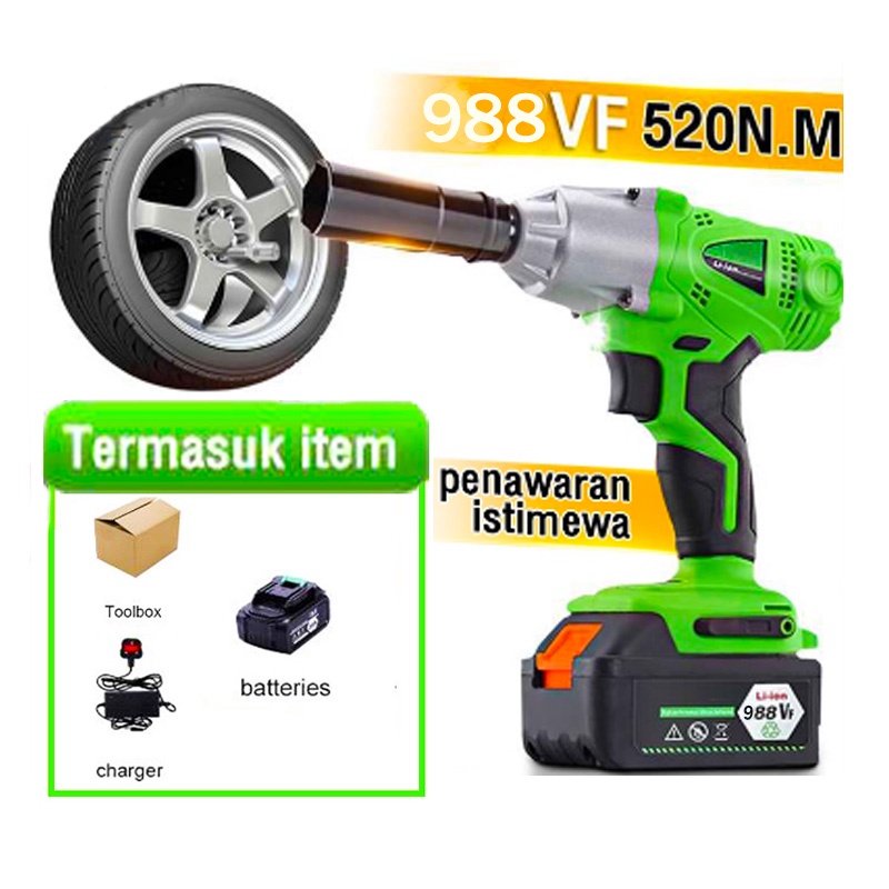 Cordless impact wrench 988V mesin buka tutup baut 988 volt impek impak impect wrench