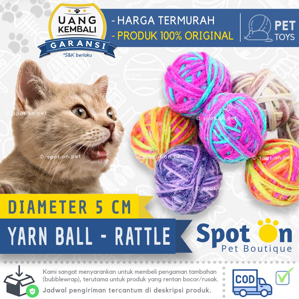 Mainan Kucing &amp; Anjing Bola Wool Bunyi (5 cm) | Mainan Bola Anjing Kucing Yarn Ball Lonceng