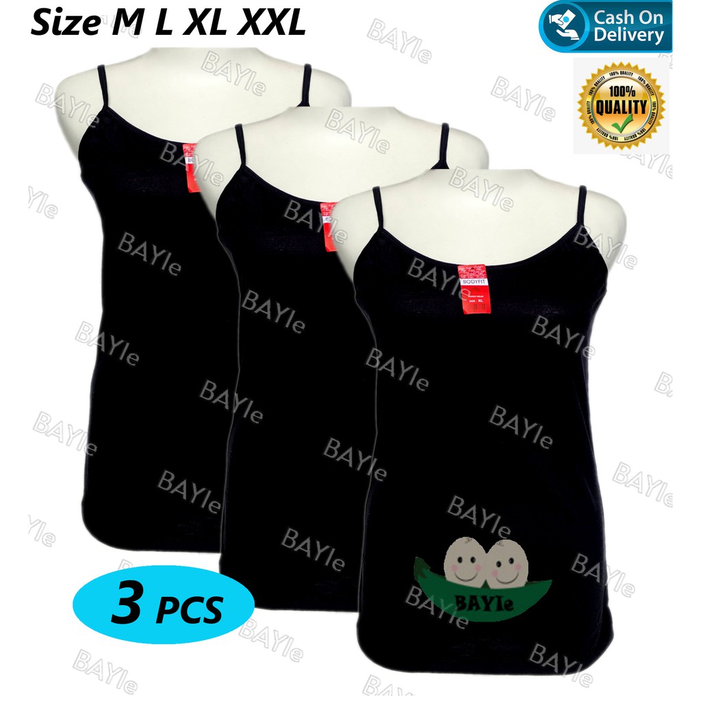 BAYIe - 3 PCS Singlet / Tanktop / Kaos Dalam Wanita Remaja Tali Kecil BODYFIT Bahan Katun Warna PUTIH/HITAM Size M L XL XXL