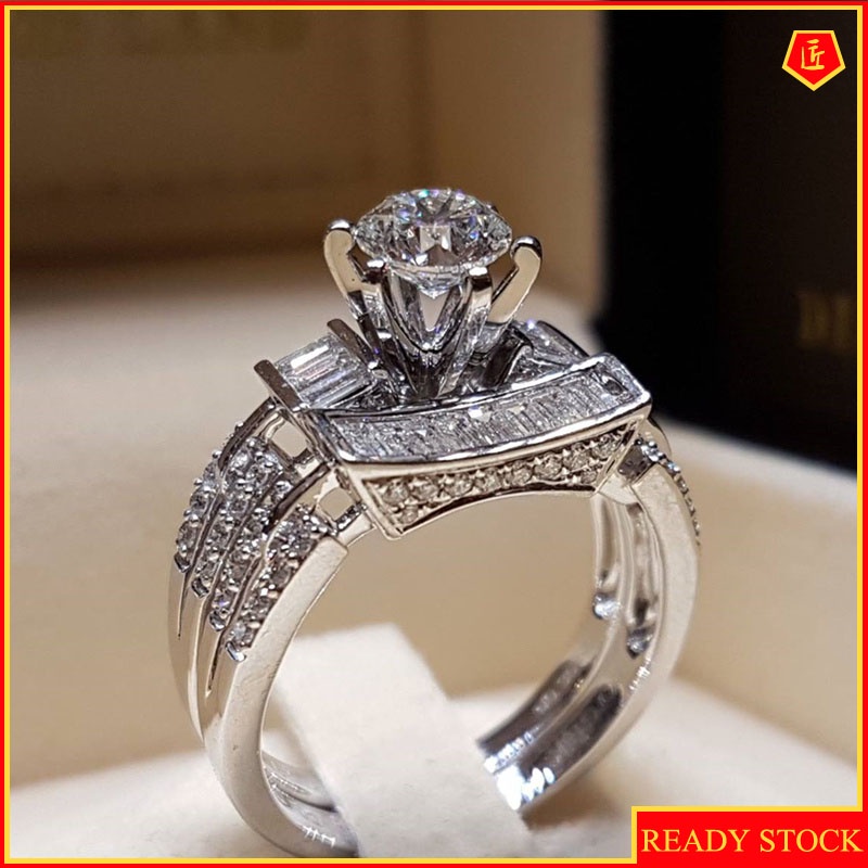 [Ready Stock]925 Silver Diamond-Studded Ring Stylish and Elegant