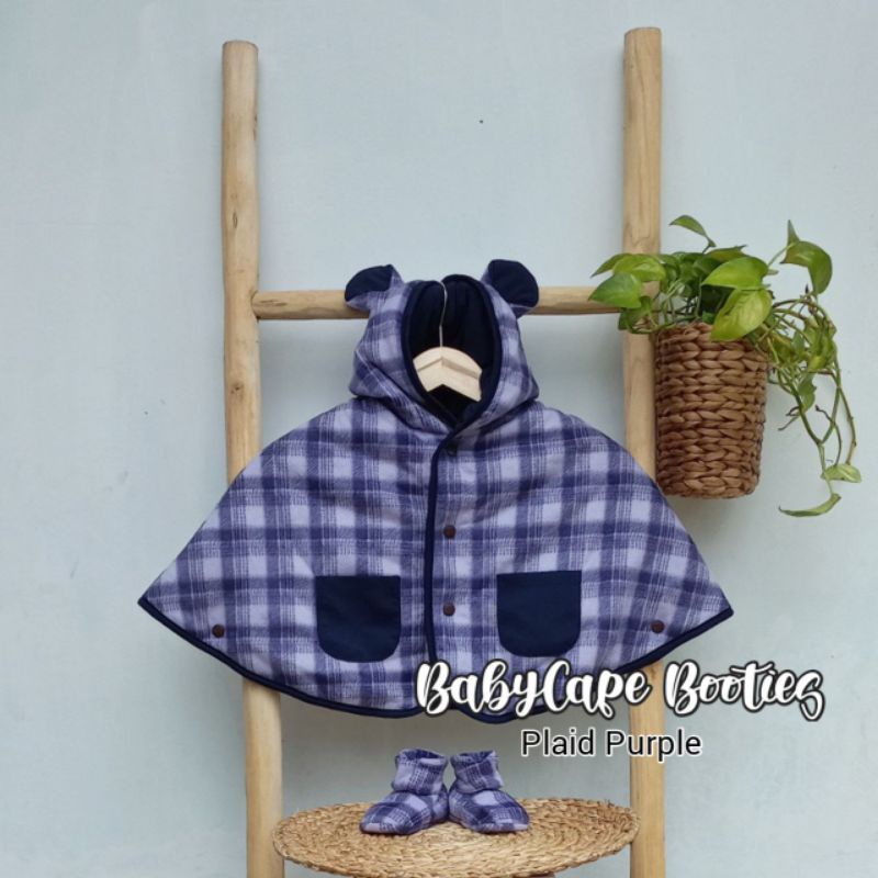 Paket kado Baby Cape Booties Babycape Cuddle Me Set Bayi Jaket Bayi Sepatu CuddleMe-Plaid Purple