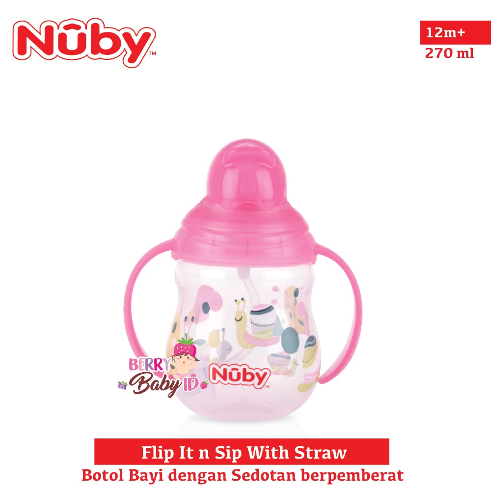 Nuby Flip It n Sip Straw Botol Training Cup Sedotan Bayi Anti Tumpah Botol Sedotan Bayi Anak BPA Free Berry Mart