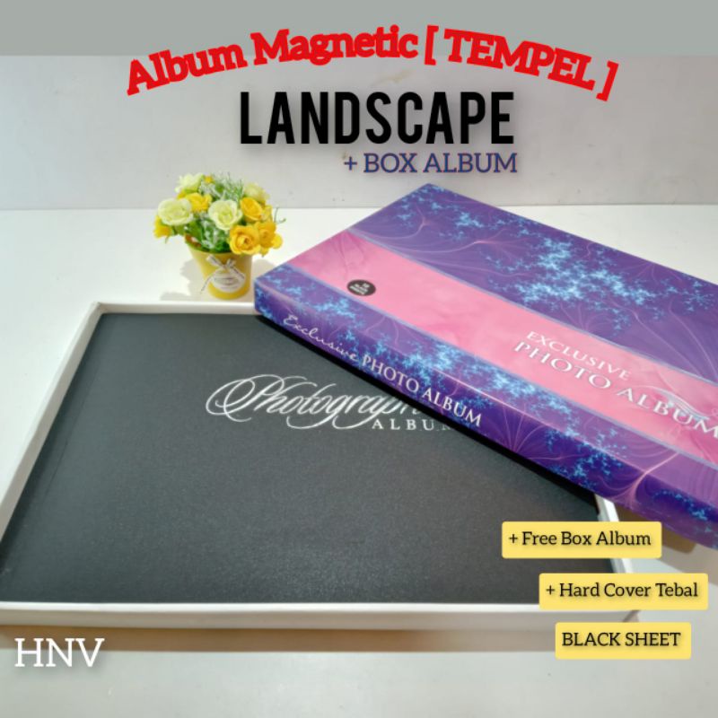 [ COD PROMO ] BUKU ALBUM FOTO WEDDING LANDSCAPE BLACK MAGNETIC PEREKAT 4R 5R 8R 10R + FREE BOX