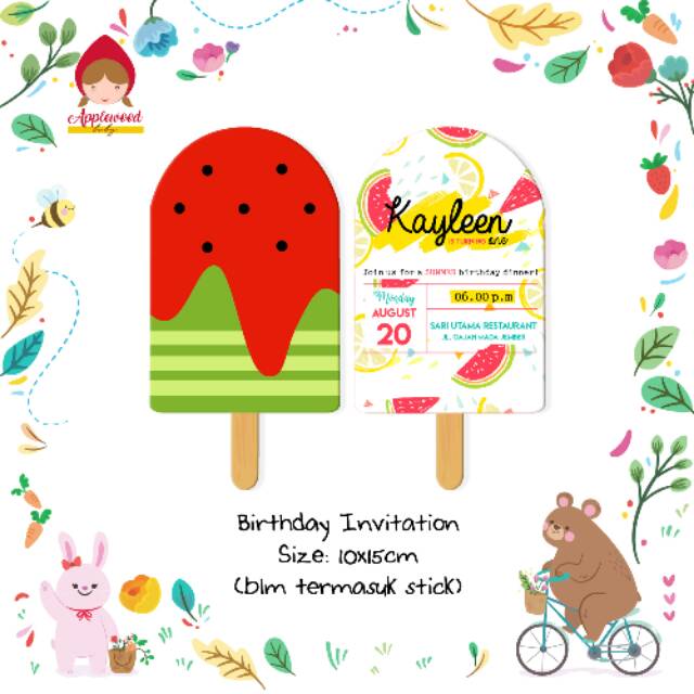 Undangan ultah / ulang tahun anak unik ice cream popsicle