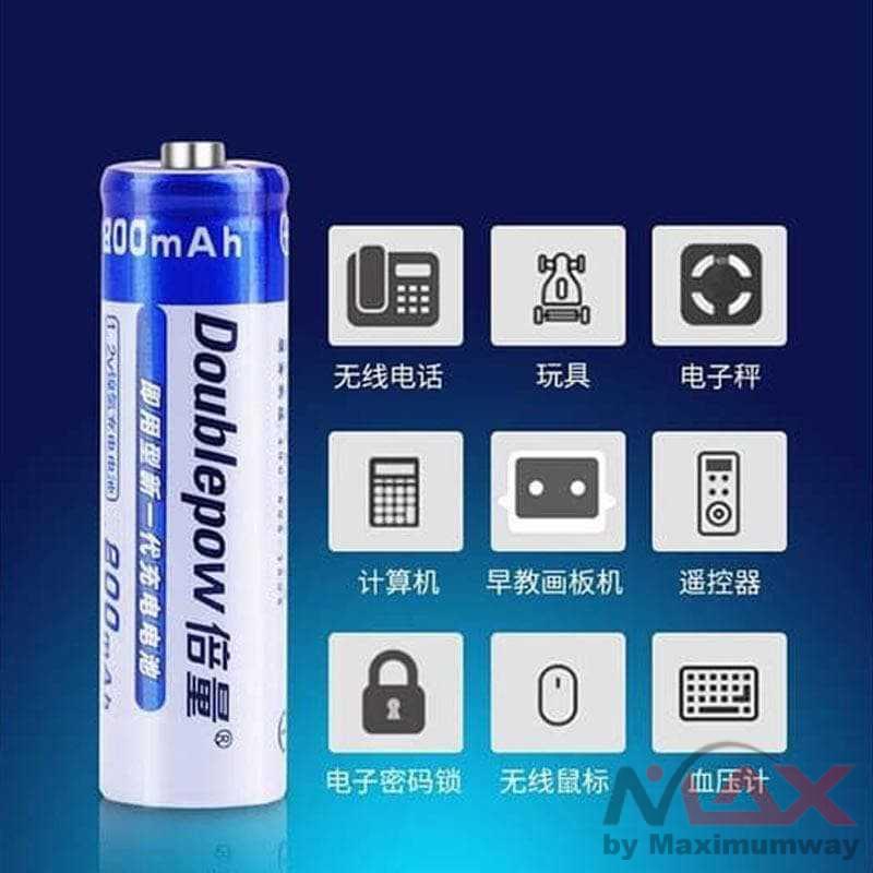 DOUBLEPOW Baterai Battery AA dapat 2pcs battre 2A Cas ulang recharge batre batrai A A 2A A2 1.2V 1,2V Volt 1,2 1.2 Batu Baterai AA Rechargeable NiMH 800mAh High performance AA 800 mah rechargeable NI-MH battery 1.2V AA battery for Toy thermometer mouse