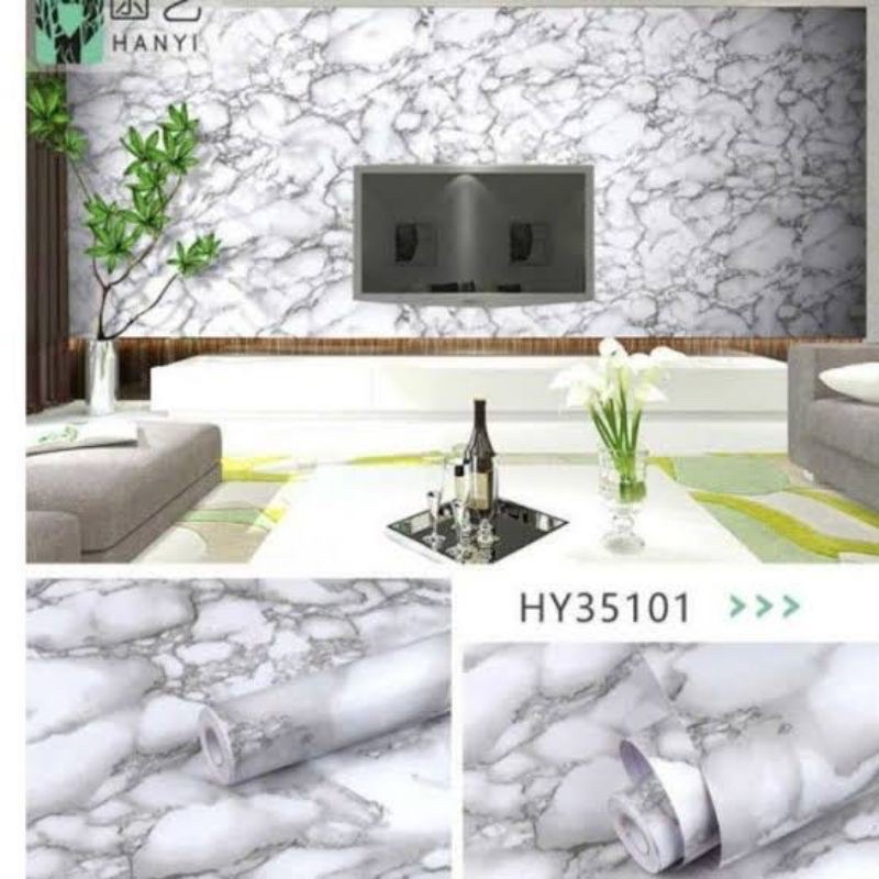 (COD) Wallpaper Dinding Motif Aesthetic Marmer Putih Bahan PVC Premium Anti Noda dan Anti Air Berkualitas