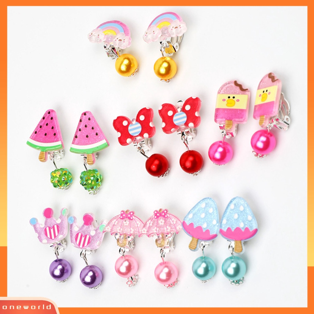 7 Pasang / Set Anting Klip Tanpa Tindik Desain Kartun Untuk Anak Perempuan