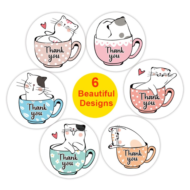 Mary 500Pcs/Roll Cute Kitty Cat Round Thank You Stickers Party Gift Packaging Labels