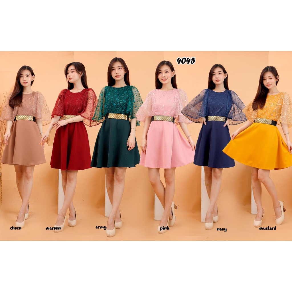 Kathryn collection # 4045, Dres rok mekar scuba import premium kombinasi tile gliter mutiara free belt