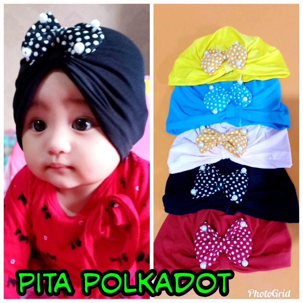 turban anak TURBAN PITA POLKA turban bayi kerudung anak perempuan / PUSAT JILBAB CICALENGKA