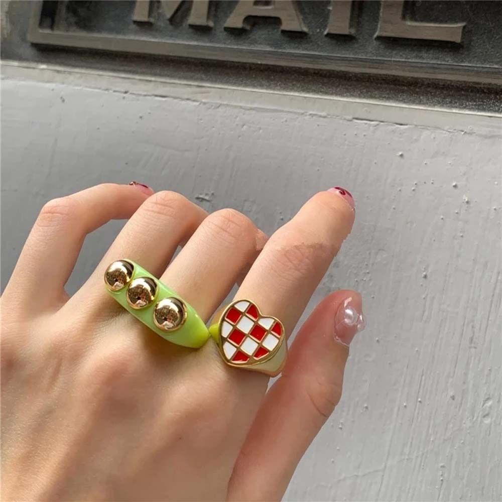 Needway  Punk Open Ring Girls Fashion Jewelry Metal Rings Creative Enamel Summer Korean Geometric Lattice Finger Rings