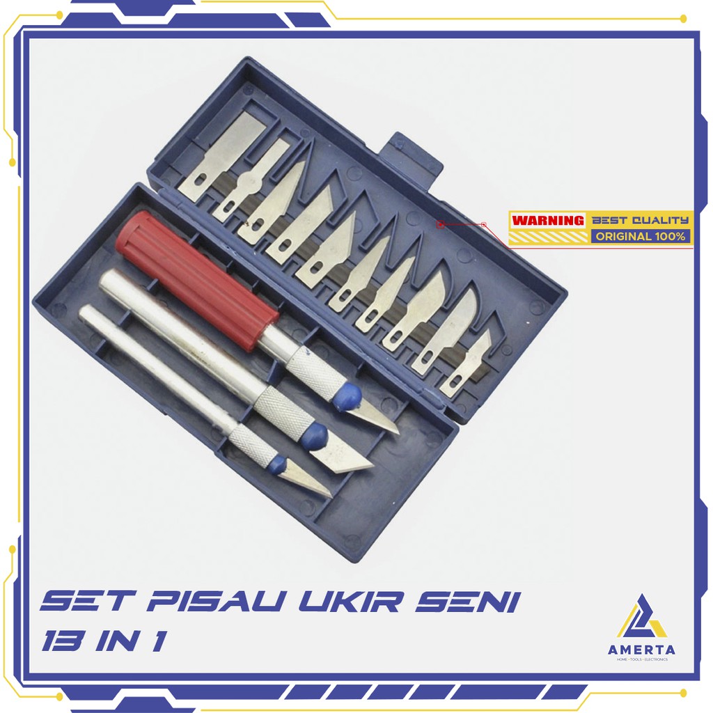 Set Pisau Ukir Seni 13 in 1 Crafting Art Knife with 3 Handle