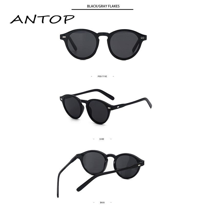 Korean Design Retro Bingkai Bulat Kecil  Kacamata Hitam Wanita pria Sunglasses ANTOP