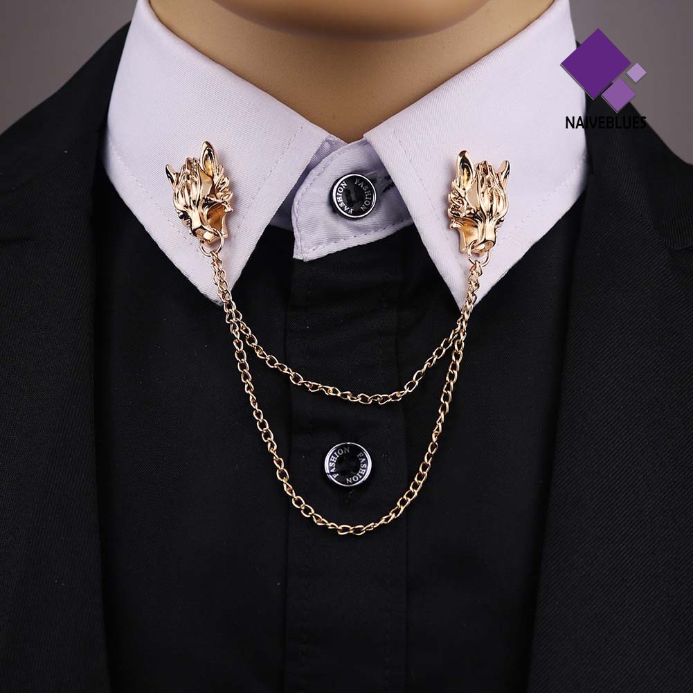 Naiveblue &gt; Bros Pin Enamel Kepala Serigala Ganda Aksen Rumbai Untuk Unisex