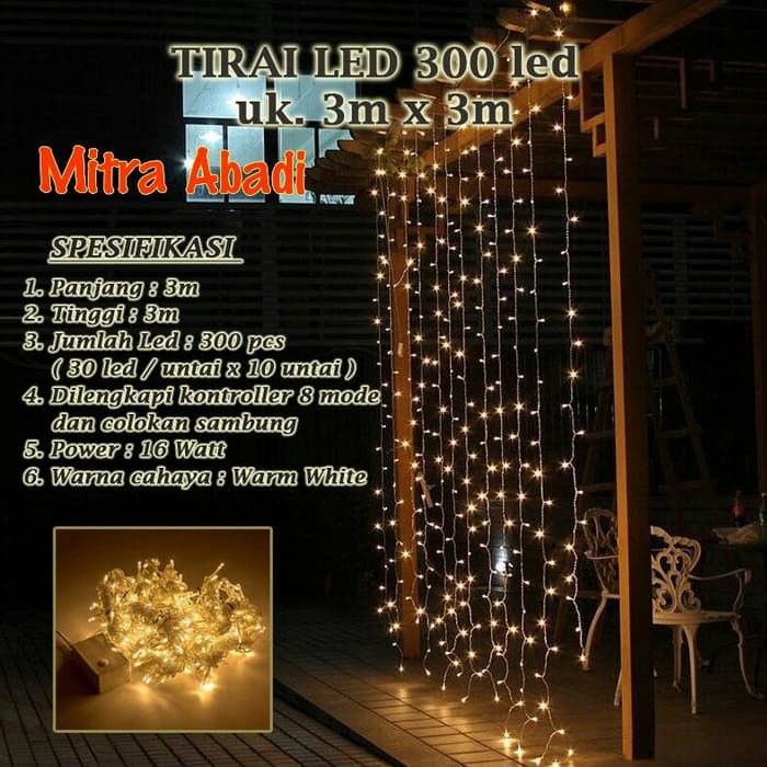 Lampu Natal Tirai LED 300 LED Ukuran 3 m x 3 m